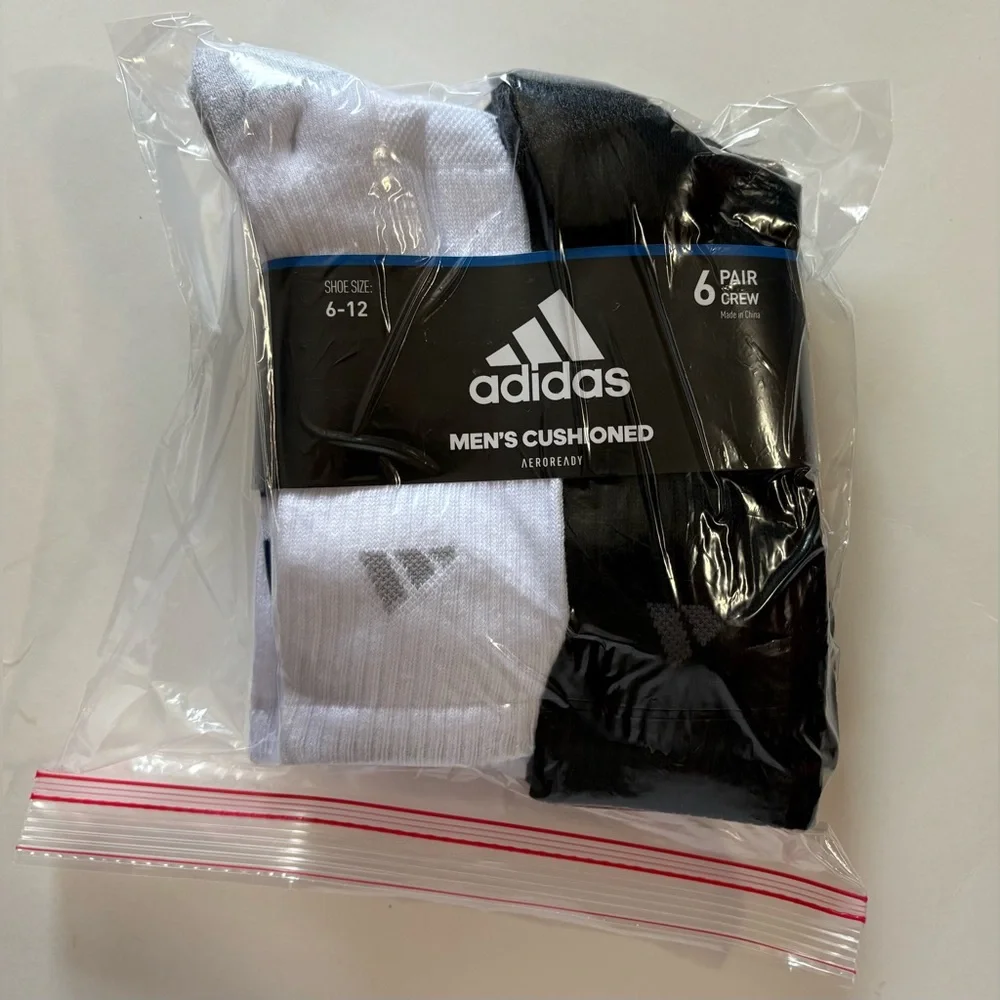 Adidas Performance Cushioned Athletic Tall Crew Socks 6 pair pack 3 stripes logo